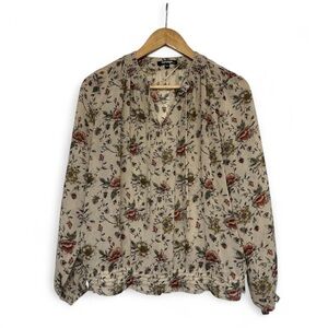 Boho Peasant Blouse Women's Small Beige Long Sleeve Smocked